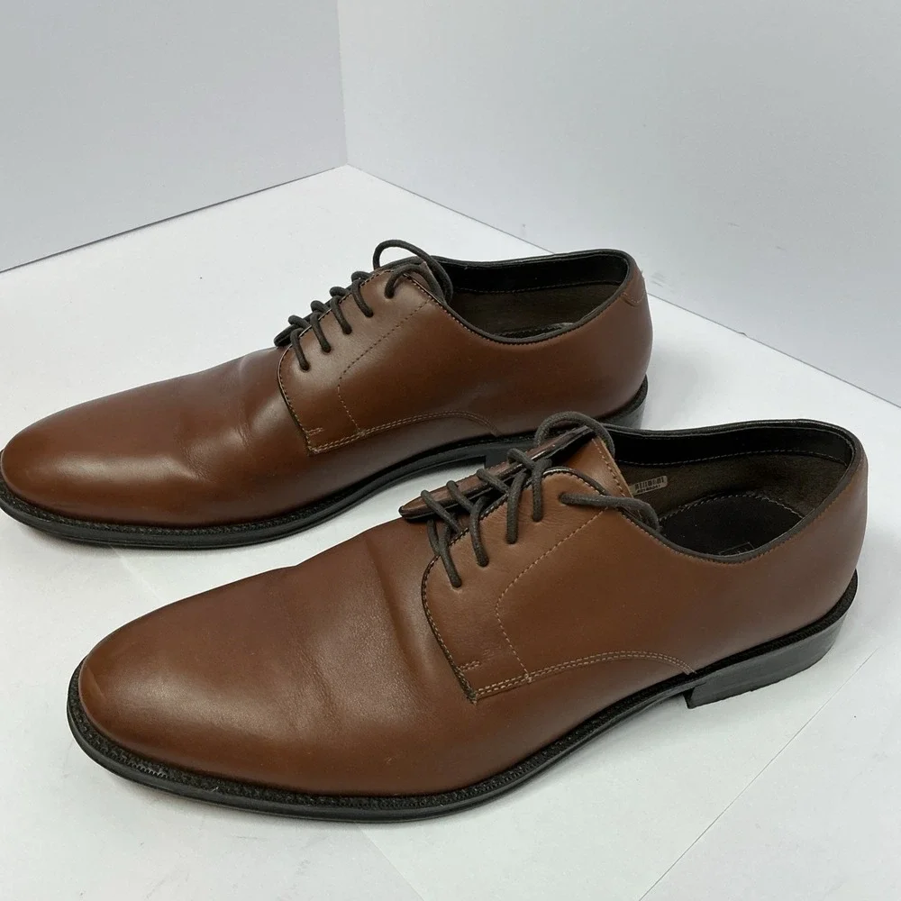 The Black Tux Brown‎ Leather Plain Toe Derby Dress Lace Up Shoes Men's Size 10